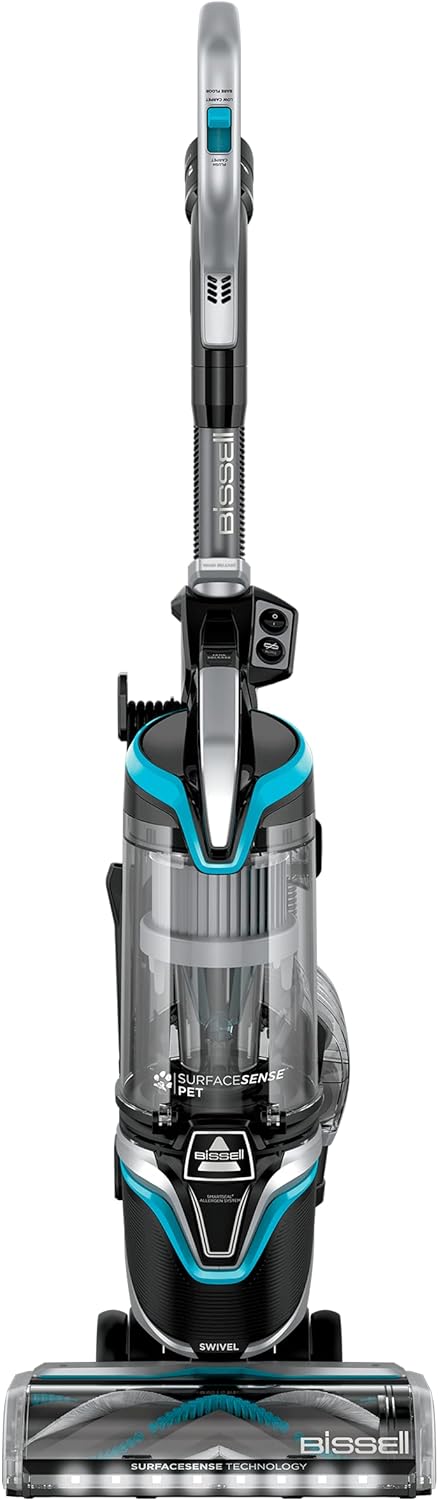 BISSELL SurfaceSense Pet Upright Vacuum, 28179, Tangle-Free Multi-Surface Brush Roll, LED Headlights, SmartSeal Allergen System, Specialized Pet Tools, Easy Empty, Teal, Silver