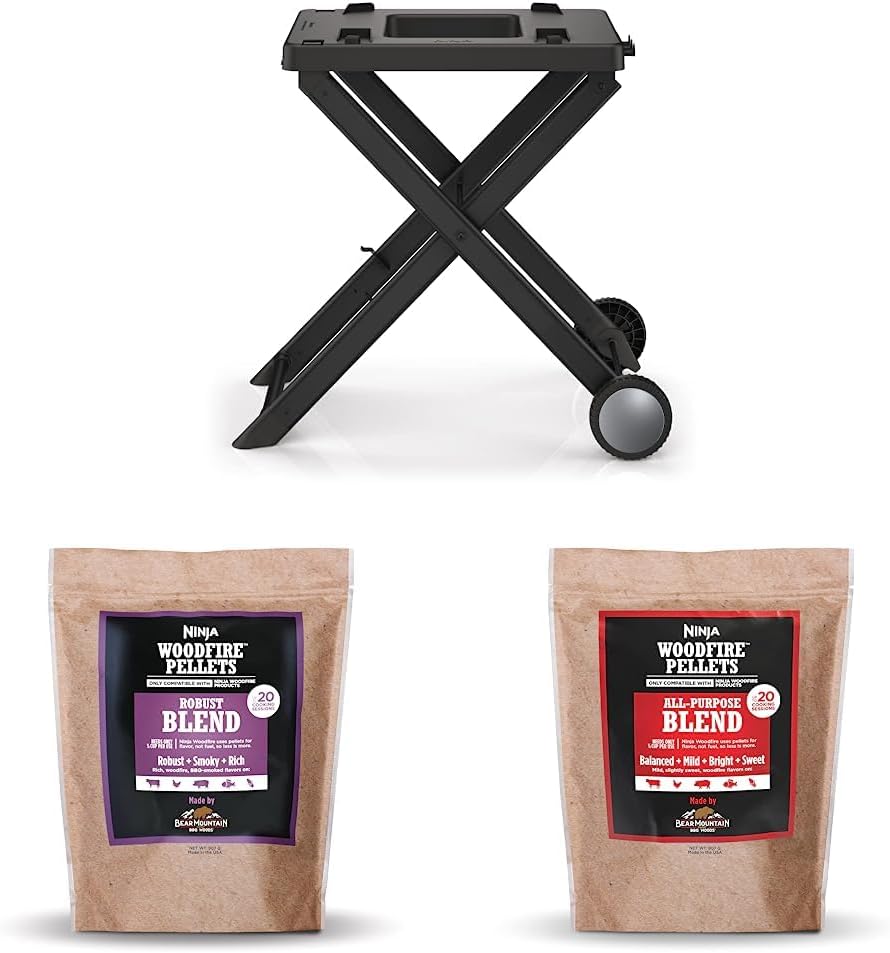 Ninja XSKSTAND Woodfire Collapsible Outdoor Grill Stand, Black & XSKOP2R Woodfire Pellets & XSKOP2RL Woodfire Pellets, All Purpose Blend 2-lb Bag