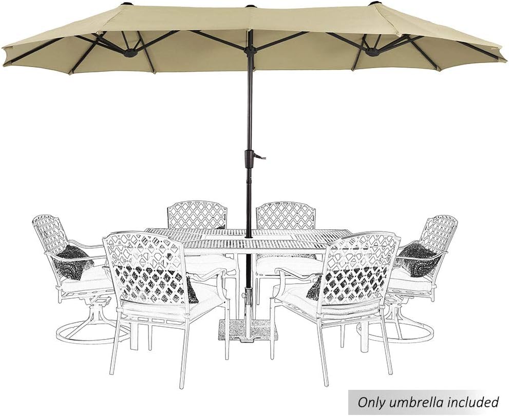 PHI VILLA 13ft Large Patio Umbrella Double-Sided Twin Outdoor Market Umbrella with Crank, Beige