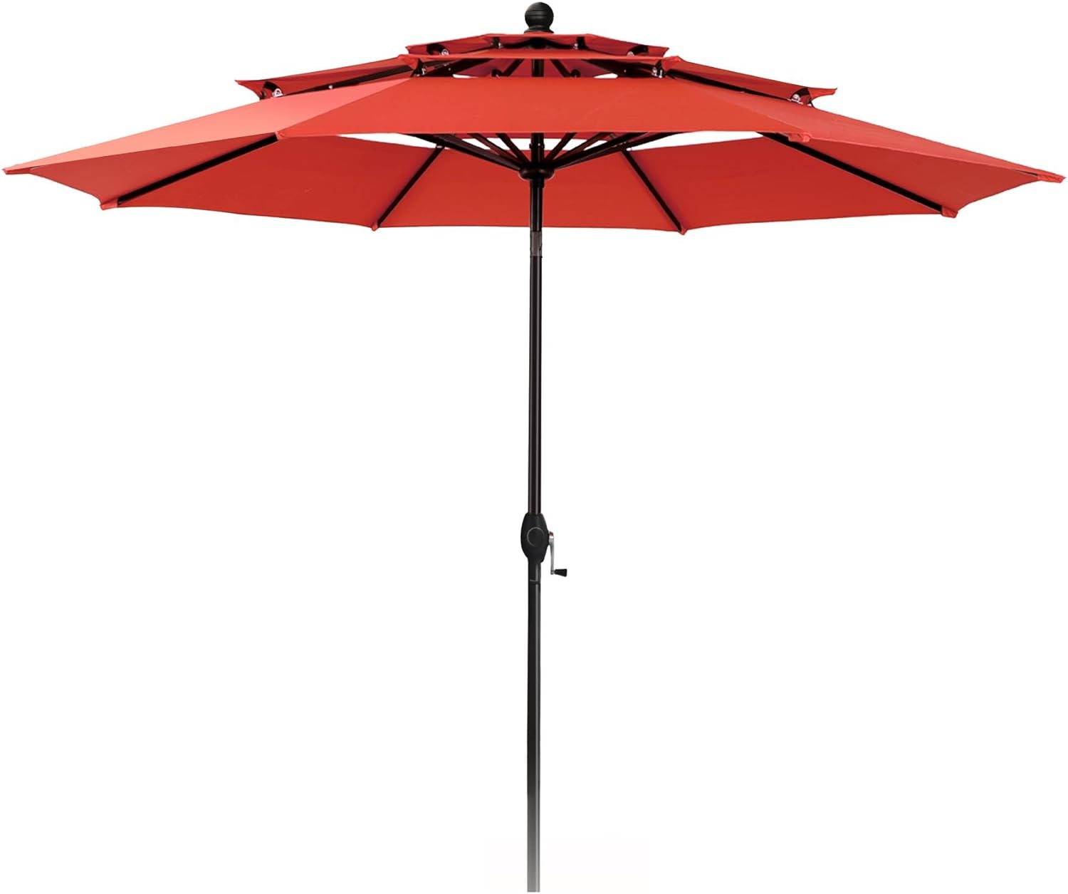 PHI VILLA 10ft Patio Umbrella Outdoor 3 Tier Vented Market Table Umbrella with 1.5 Umbrella Pole and 8 Sturdy Ribs, (Orange Red)