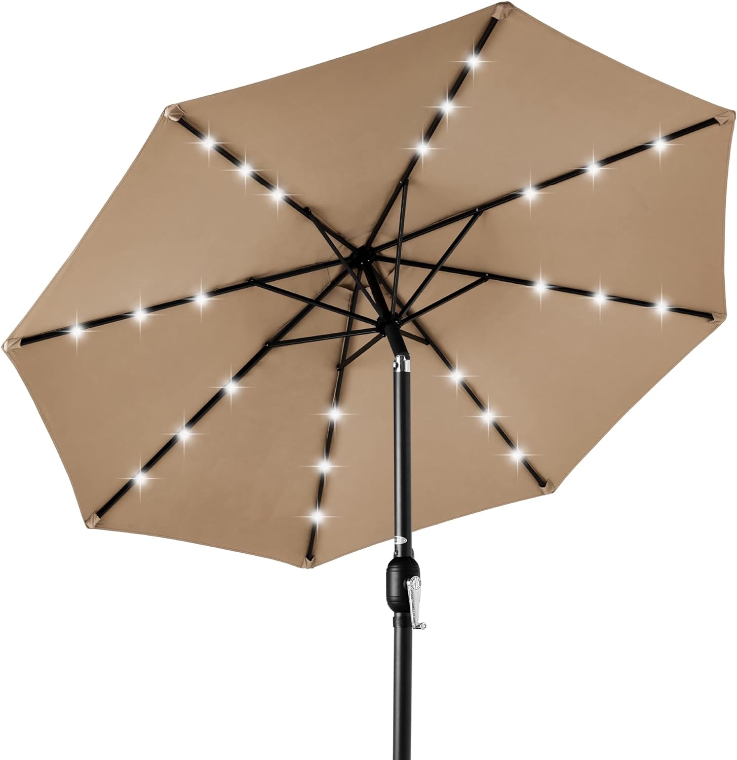 Best Choice Products 10ft Solar Powered Aluminum Polyester LED Lighted Patio Umbrella w/Tilt Adjustment and UV-Resistant Fabric - Tan