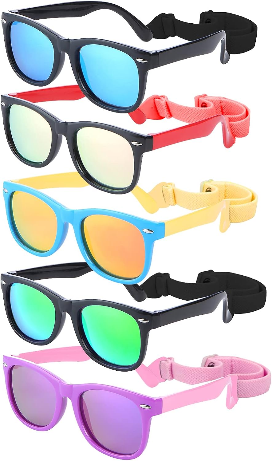 azuza 5 Pack Kids Sunglasses Silicon Unbreakable Polarized UV Protected Sports toddler Sunglasses for Kids Boys and Girls