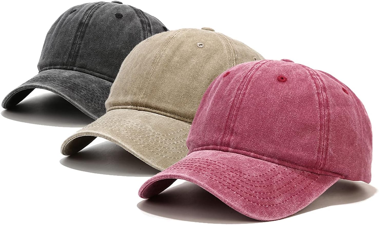 3 Pack Baseball Cap Vintage Distressed Low Profile Unstructured Cotton Dad Hat Adjustable for Women Men