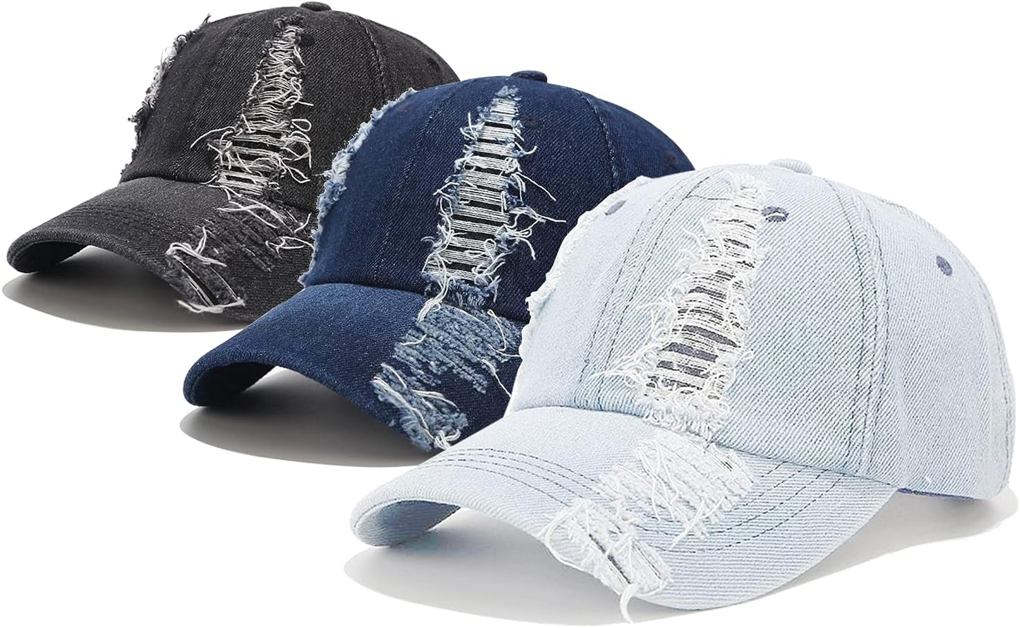 3 Pack Baseball Cap Vintage Distressed Low Profile Unstructured Cotton Dad Hat Adjustable for Women Men