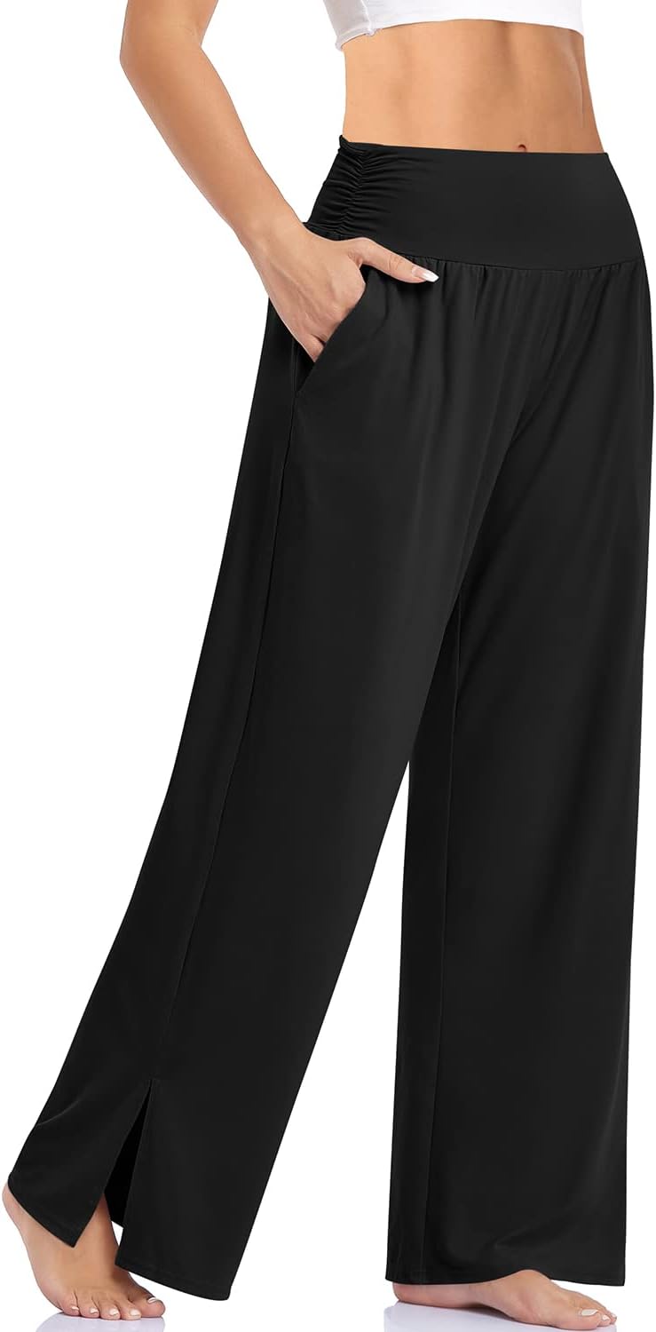 UEU Womens Wide Leg Yoga Pants High Waisted Adjustable Tie Knot Joggers Casual Loose Plus Size Lounge Sweatpants with Pockets