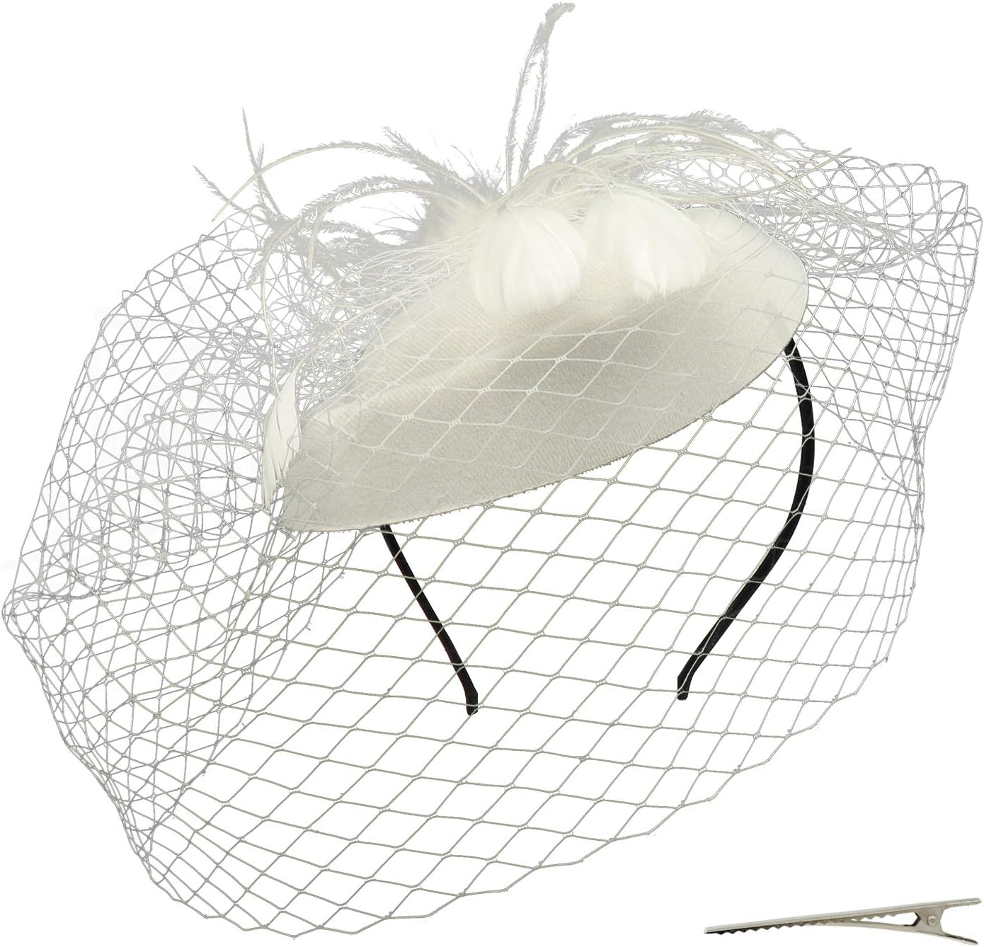 Umeepar Pillbox Fascinator Hat for Women Wedding Tea Party Hat Headband Hair Clip with Veil