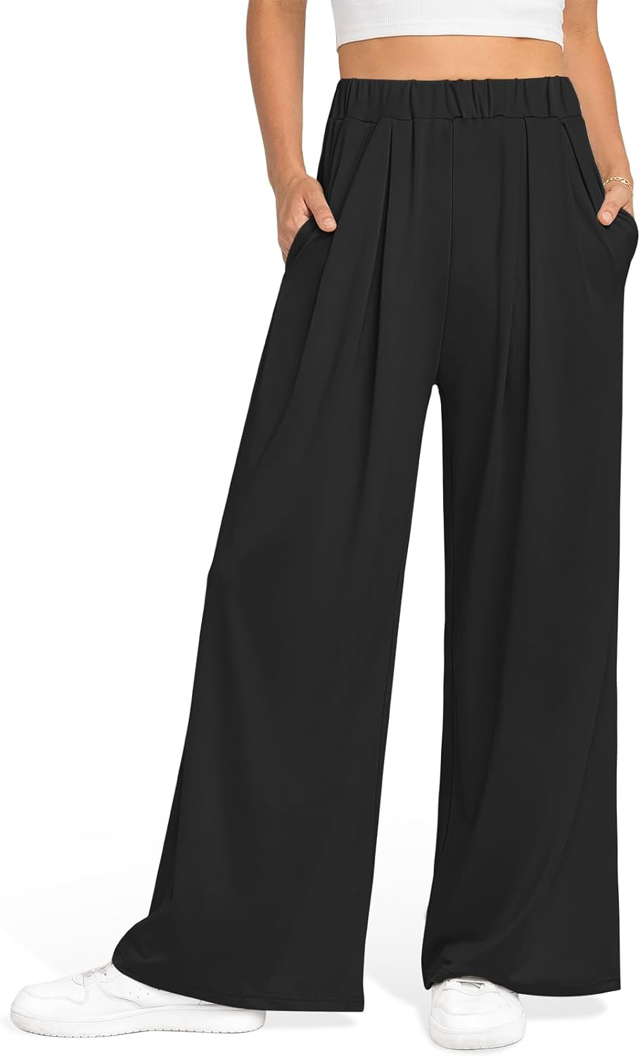 UEU Womens Wide Leg Palazzo Pants Casual High Waisted Flowy Lounge Pants with Pockets