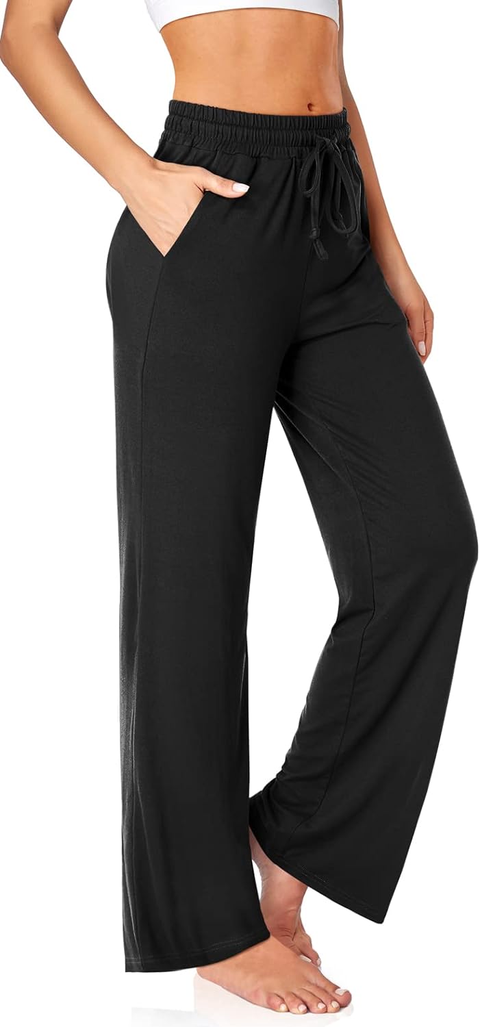 UEU Women' Casual Loose Wide Leg Cozy Pants Yoga Sweatpants Comfy Drawstring High Waisted Lounge Pajama Pants with Pockets