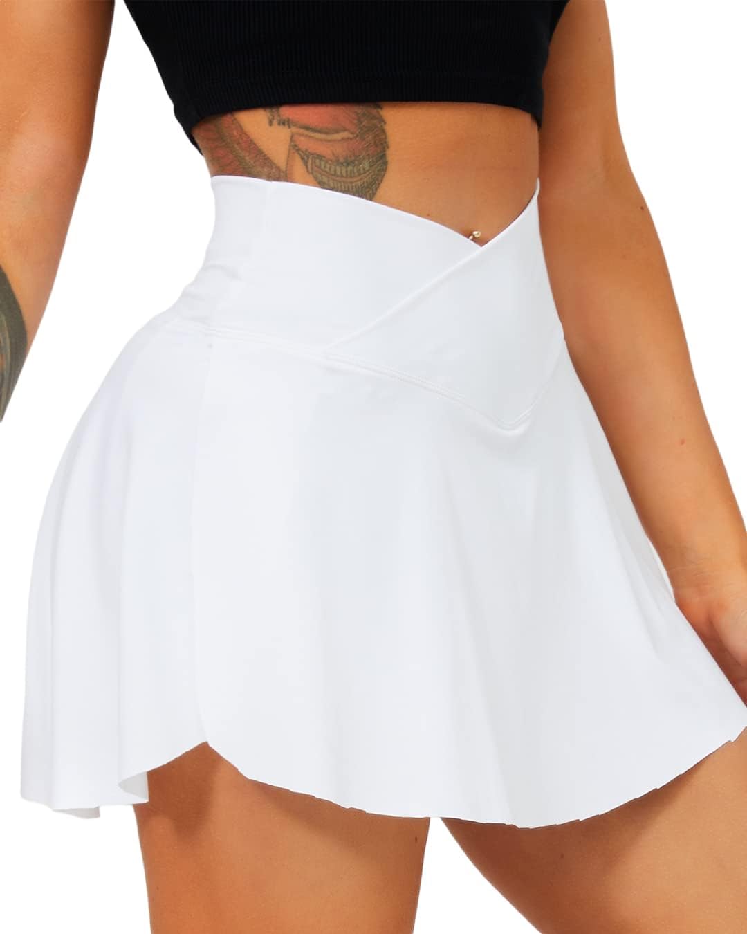 Navneet Women Pleated Tennis Skirt with Pockets Shorts Crossover High Waisted Athletic Golf Skorts Workout Sports Skirts