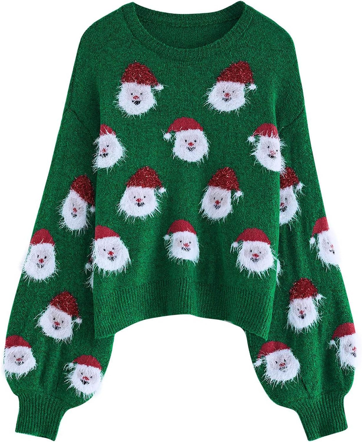 CHICWISH Women' Black/Green/Pink/Red Fuzzy Santa Claus Knit Top