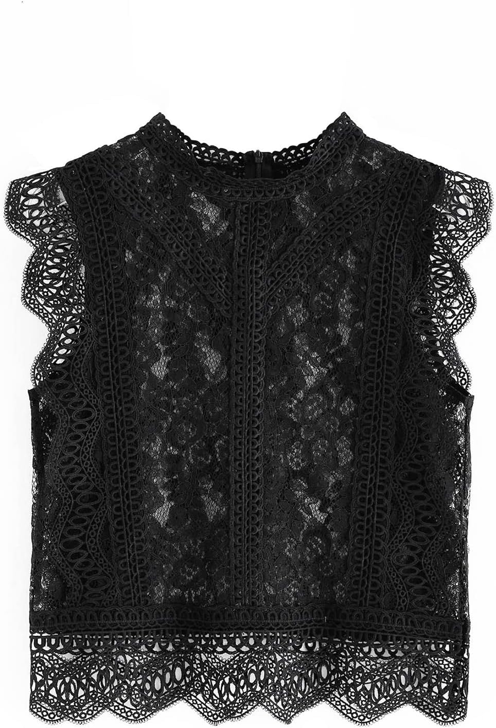 CHICWISH Women' White/Black Diva Full Lace Crochet Round Neck Sleeveless Crop Top