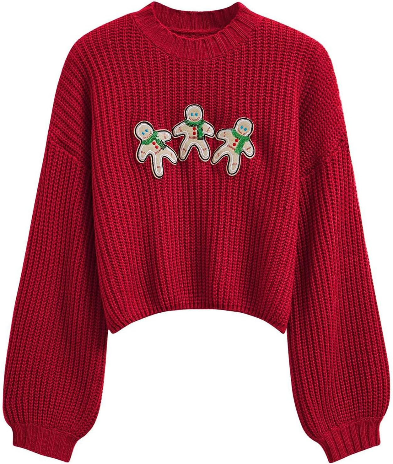 CHICWISH Christmas Sweater Cute Gingerbread Graphic Crewneck Holiday Sweaters Long Sleeve Crop Pullover Tops