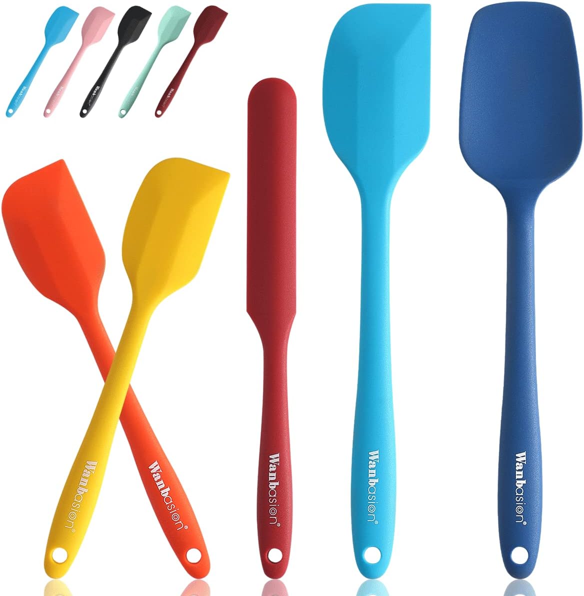 Wanbasion 5 Piece Silicone Spatula Set Heat Resistant, Multicolor Rubber Baking Spatula Set, Kitchen Spatula Set Dishwasher Safe for Nonstick Cookware Cooking Mixing