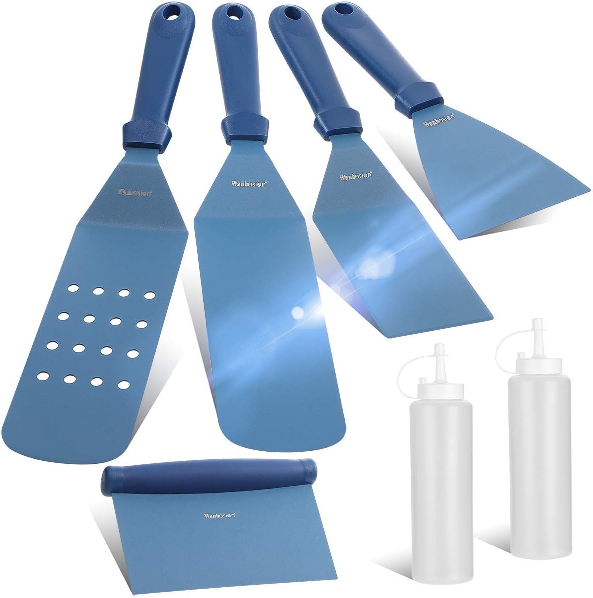 Wanbasion Blue BBQ Griddle Accessories Set, Flat Top Griddle Accessories, BBQ Griddle Accessories Kit with Heavy Duty Scraper Spatula Turner