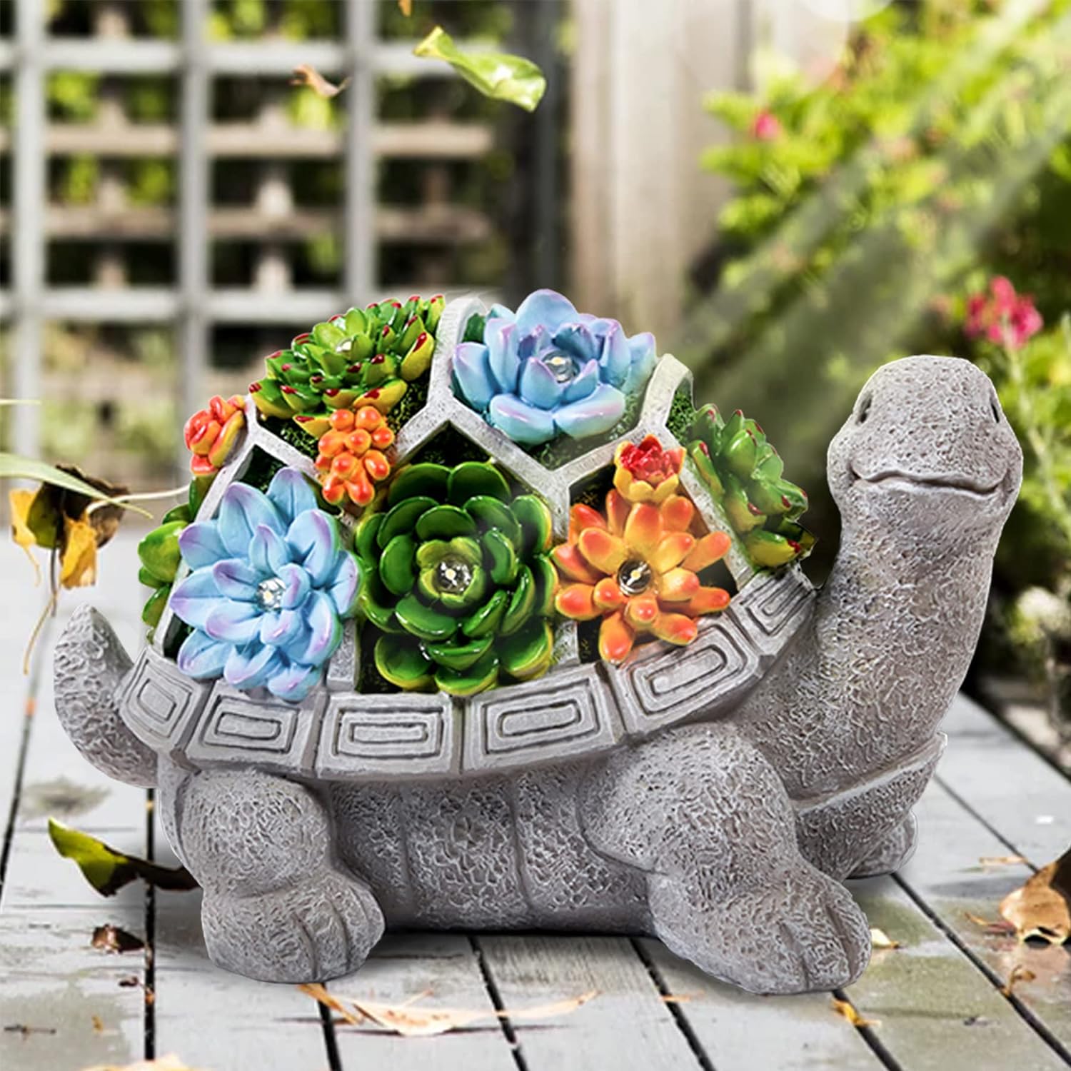 LESES Garden Statues, Turtle Garden Decor Clearance Solar Statue with 7 LED Lights Outdoor Ornament for Outside, Turtle Garden Figurines Cute Decorations for Patio Yard Lawn Gifts