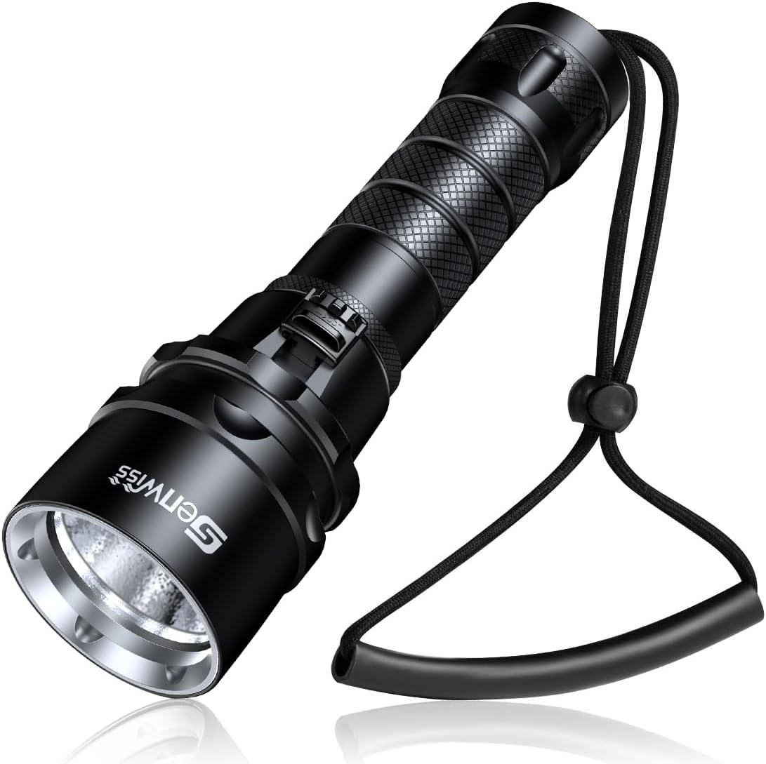 Genwiss Scuba Diving Flashlight Dive Torch 2000 Lumen Waterproof Underwater XM-L2 LED Submarine Lights Holder with Rechargeable Battery,Charger for Under Water Deep Sea Cave at Night