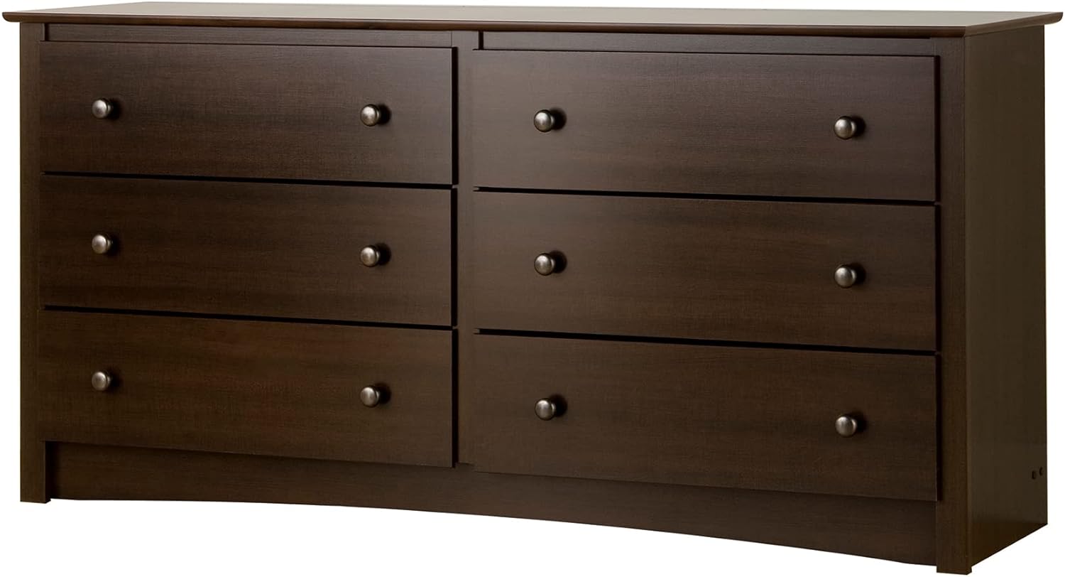 Prepac Fremont Bedroom Furniture: Espresso Double Dresser for Bedroom, 6-Drawer Wide Chest of Drawers, Traditional Bedroom Dresser, EDC-6330-V, 59W x 16D x 29H