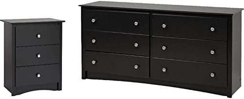 Home Square Contemporary 2 Piece Bedroom Set with Bedroom Dresser and 3-Drawer Nightstand in Black