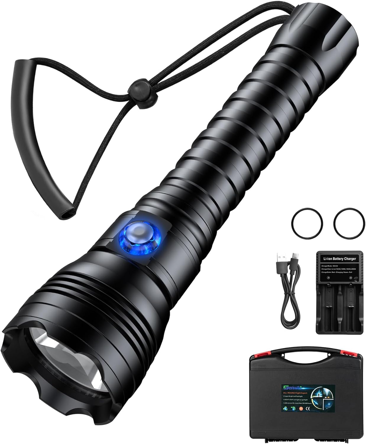 Genwiss Scuba Diving Lights, 6000 Lumen Underwater Flashlight, Deepest 200m IPX68 Waterproof, High Lumens XHP70 LED Rechargeable Diving Flashlight4 Modes Best for Night Dive Caving