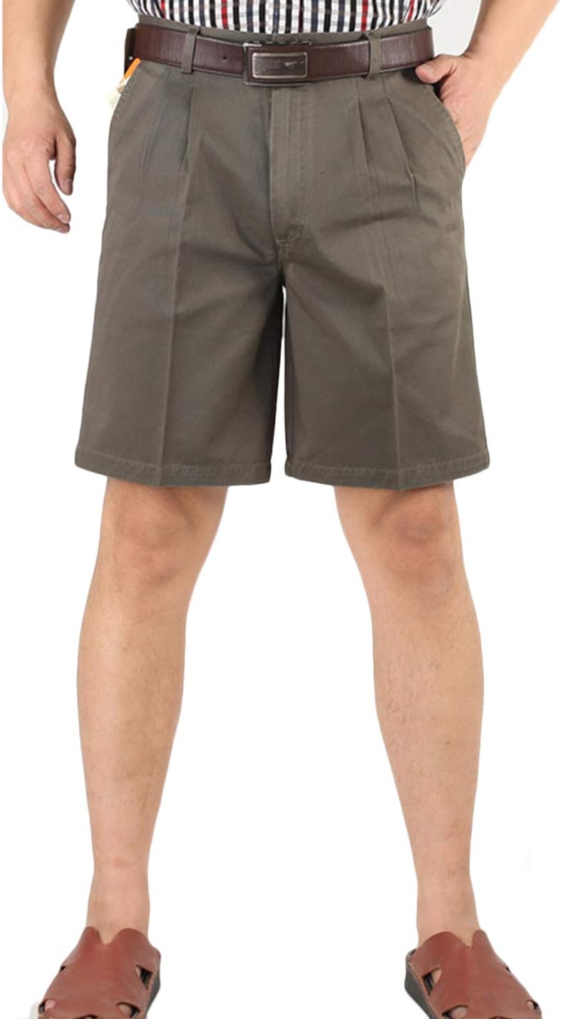 Yeokou Men' Classic Weekend Oxford Pleated Front Golf Shorts