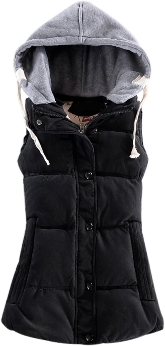 Yeokou Women' Slim Sleeveless Quilted Removable Hooded Winter Puffer Vest Coat