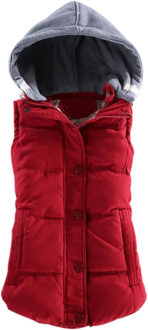 Yeokou Women' Slim Sleeveless Quilted Removable Hooded Winter Puffer Vest Coat