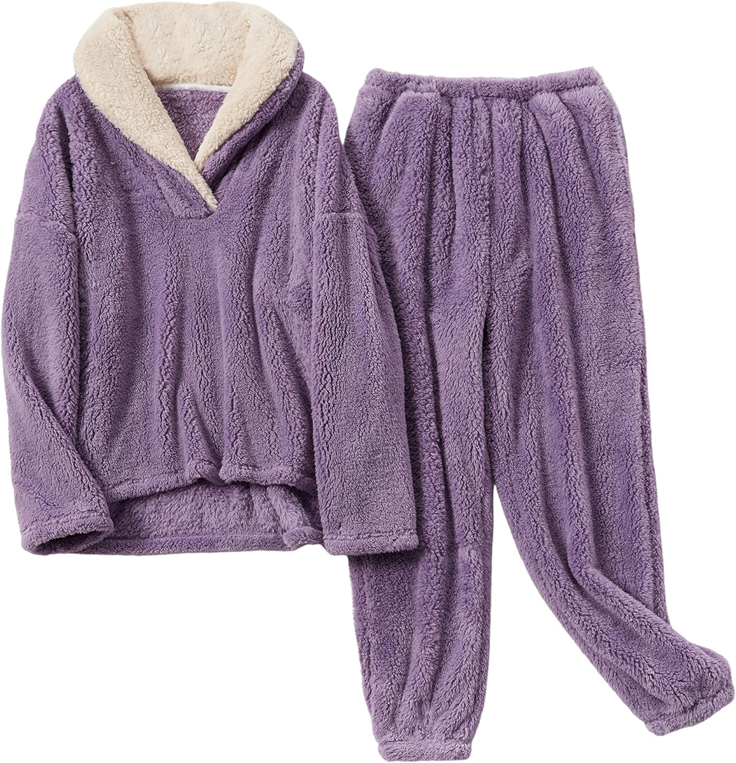 Yeokou Women' Fleece Pajamas Sets Fluffy Sleepwear Warm Sherpa Pullover Pants with Pockets