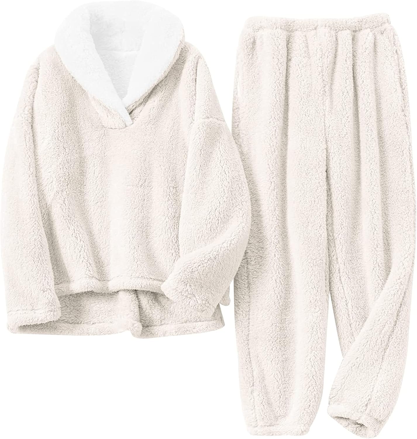 Yeokou Women' Fleece Pajamas Sets Fluffy Sleepwear Warm Sherpa Pullover Pants with Pockets