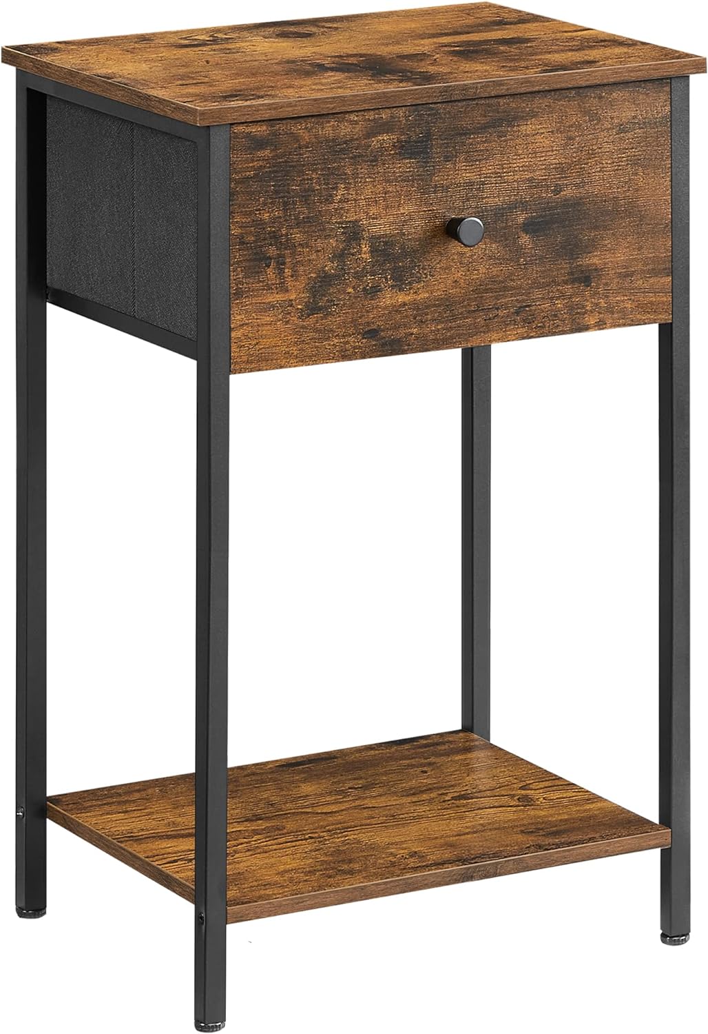 VASAGLE Nightstand, Side Table with Fabric Drawer, 24-Inch Tall End Table with Storage Shelf, Bedroom, Rustic Brown and Black ULGS021B01