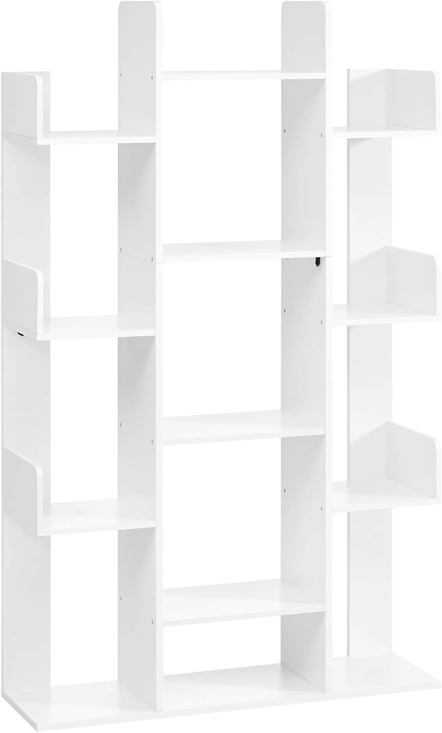 VASAGLE Bookshelf, Tree-Shaped Bookcase with 13 Storage Shelves, Rounded Corners, 9.8D x 33.9W x 55.1H, White ULBC067W01