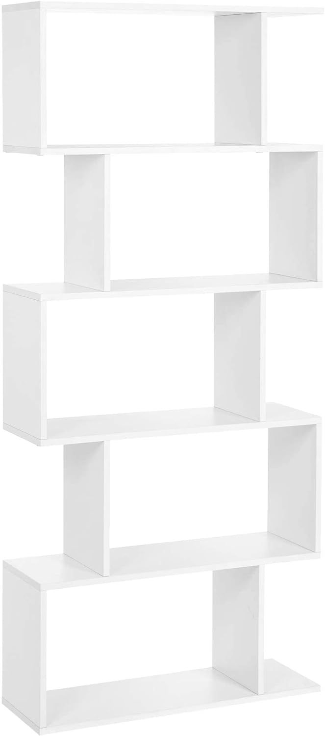 VASAGLE Wooden Bookcase, Display Shelf and Room Divider, Freestanding Decorative Storage Shelving, 5-Tier Bookshelf, White