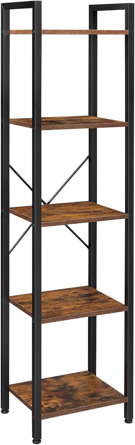 VASAGLE Bookshelf, Bookcase, 5-Tier Storage Shlef Rack with Steel Frame, for Living Room, Office, Study, Hallway, Industrial Style, Rustic Brown and Black ULLS100B01