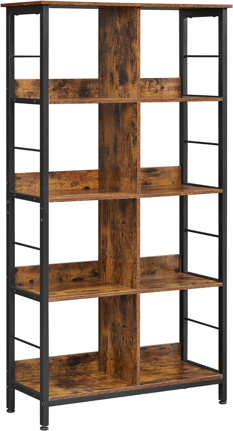 VASAGLE Industrial 8-Compartment Bookshelf, 4-Tier Bookcase with 8 Open Slots, Display Storage Rack, for Office, Living Room, Bedroom, 31.5 x 13 x 58.7 Inches, Rustic Brown and Black ULLS105B01