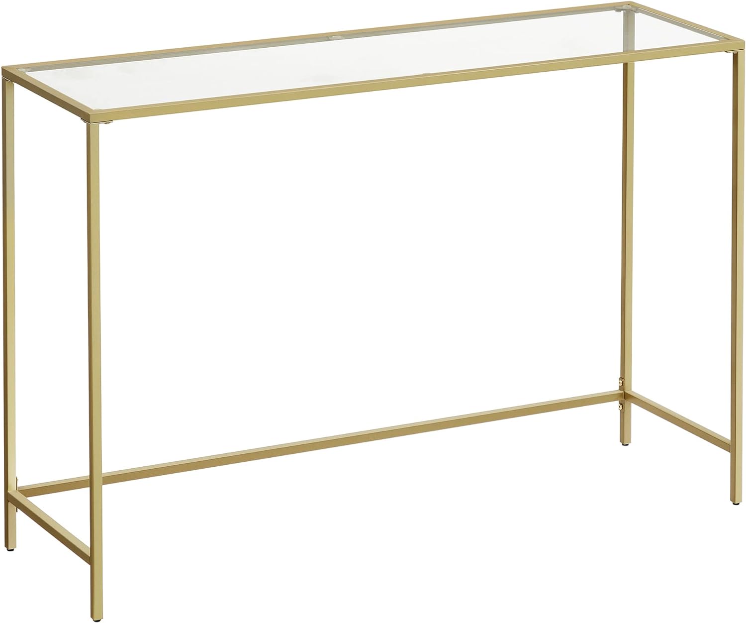 VASAGLE 47.2 Inches Console Table, Tempered Glass Sofa Table, Modern Entryway Table, Sturdy Metal Frame, Easy to Assemble, Adjustable Feet, for Living Room, Hallway, Gold Color ULGT036A01