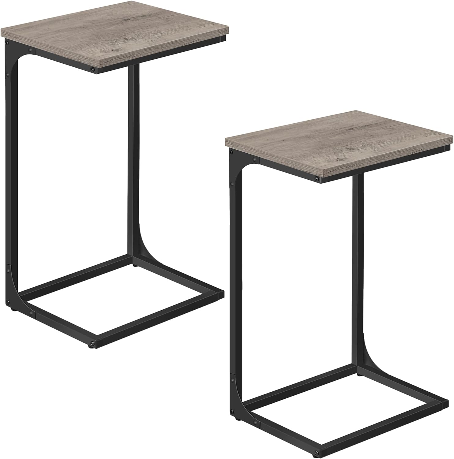 VASAGLE C-Shaped End Table, Set of 2, Side Table for Sofa, Couch Table with Metal Frame, Small TV Tray Table for Living Room, Bedroom, Greige and Black