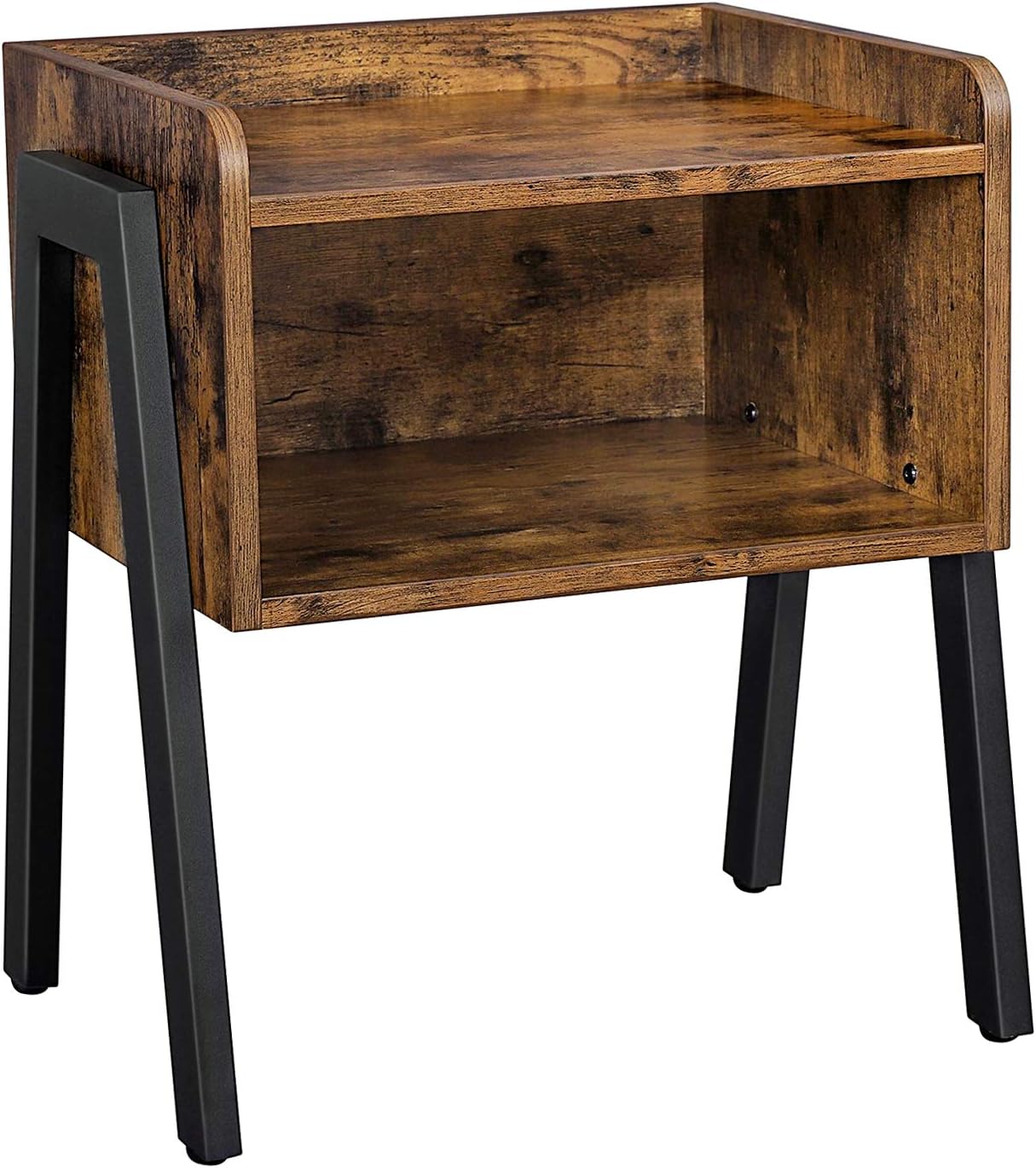 VASAGLE Side Table, End Table, Nightstand with Storage Compartment, Industrial Accent Furniture for Bedroom, Rustic Brown and Black ULET54X