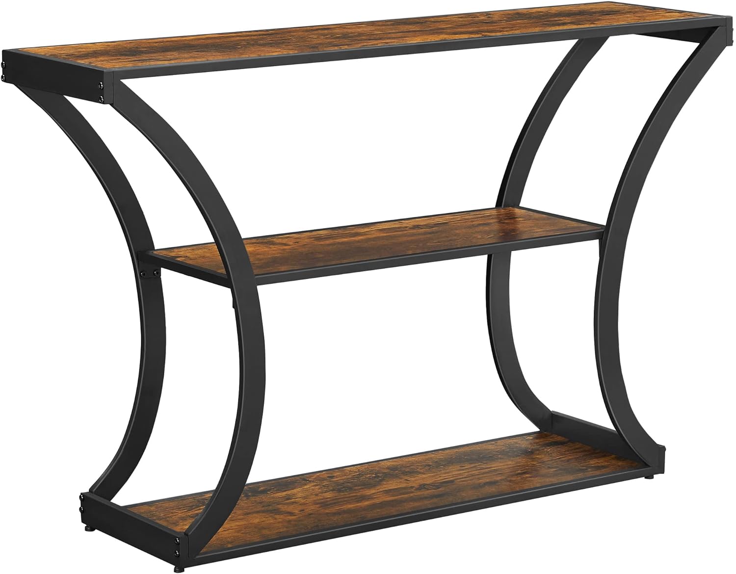 VASAGLE Console Table with Curved Frames and 2 Open Shelves, for Hallway Entryway Living Room, Rustic Brown   Black, 11.8 X 47.2 x 31.5 Inches