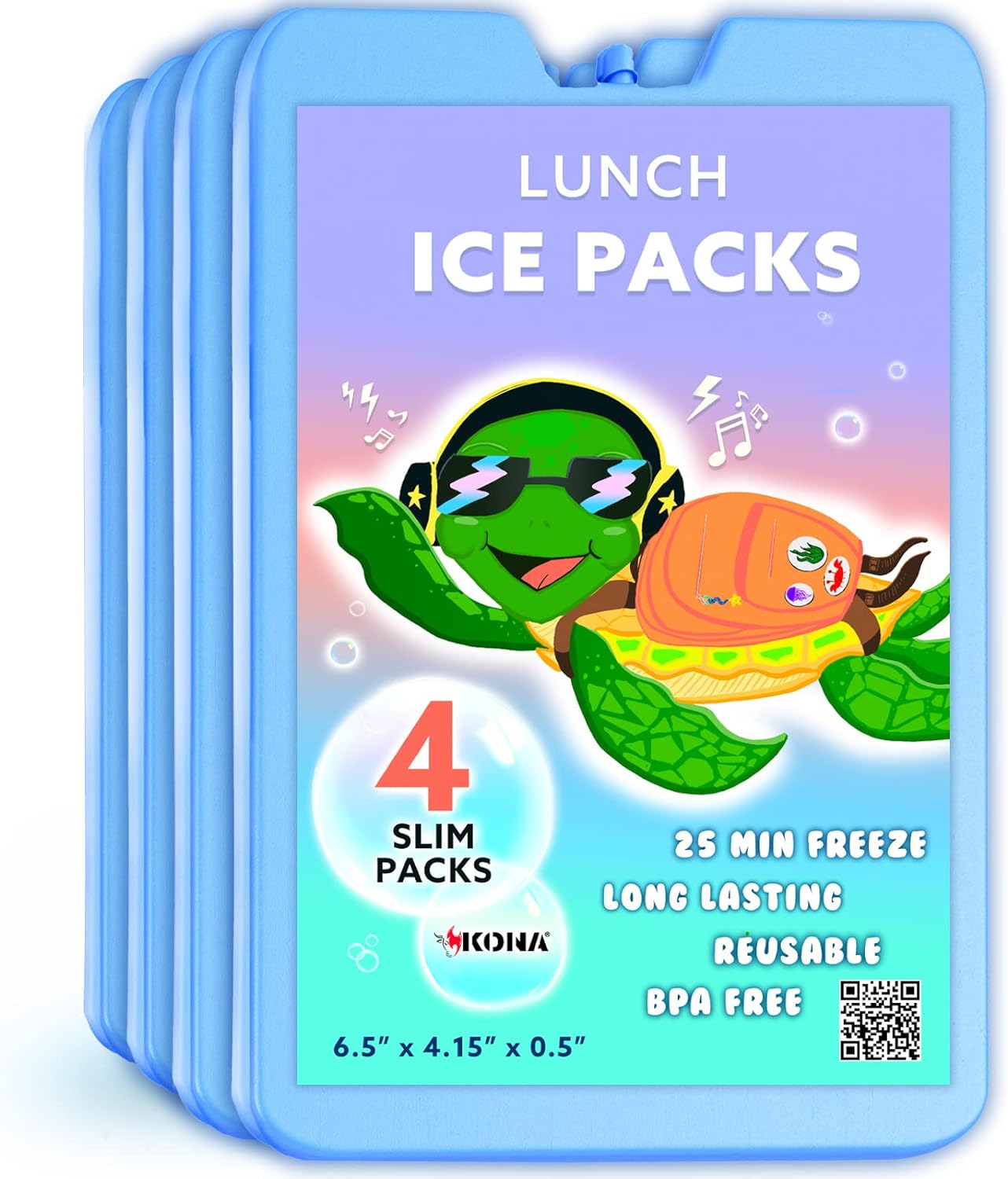 Kona Lunch Box Ice Packs For Kids  Stays Cold All Day  Reusable Gel Pack For Lunchbox, Lunch Bag, Bento Box (4)