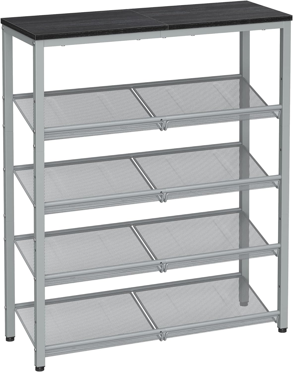 VASAGLE Shoe Rack for Entryway, 5 Tier Shoe Storage Shelves, 16-20 Pairs Shoe Organizer, with Sturdy Wooden Top and Steel Frame, Free Standing, Industrial, Black and Silver ULBS038E22