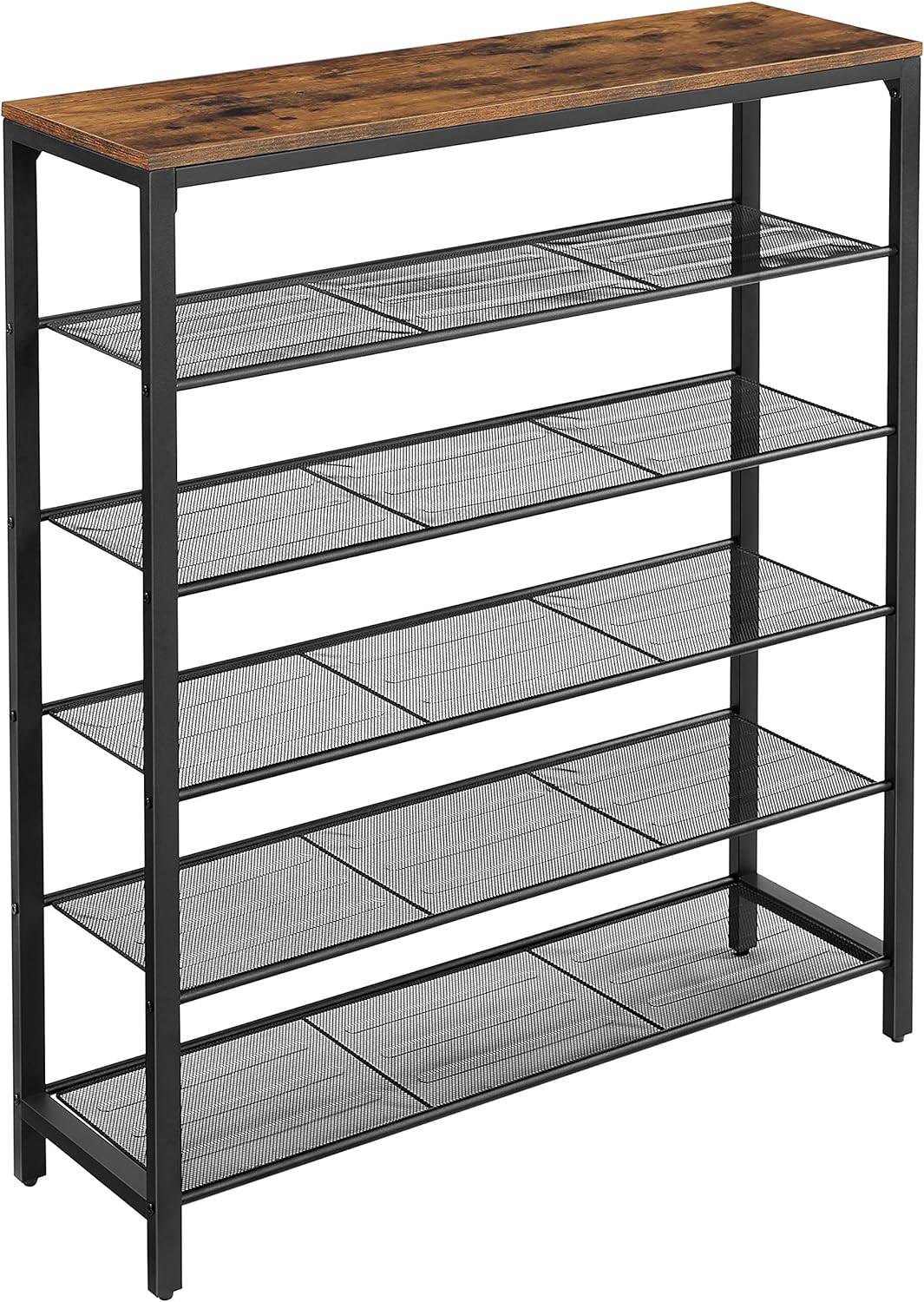 VASAGLE 6-Tier Shoe Rack, Shoe Organizer for Closet, Entryway, 24-30 Pairs of Shoes, Large Shoe Rack Organizer with 5 Metal Mesh Shelves, 11.8 x 39.4 x 43.3 Inches, Rustic Brown and Black ULBS016B01