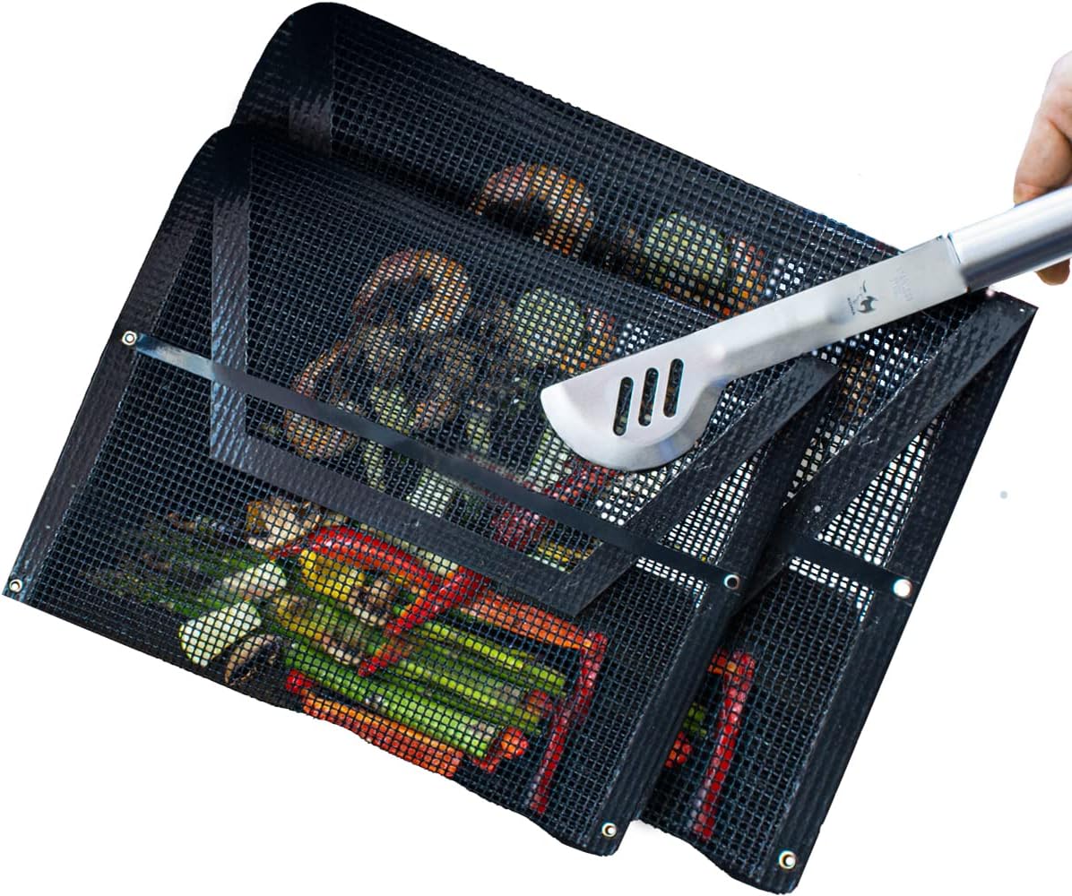 Kona Mesh Grill Bags - For Outdoor & Indoor Grills - Patented Easy Close BBQ Grilling Bags For Veggies - Reusable, Non Stick & Easy to Clean (1 Large and 1 Medium)