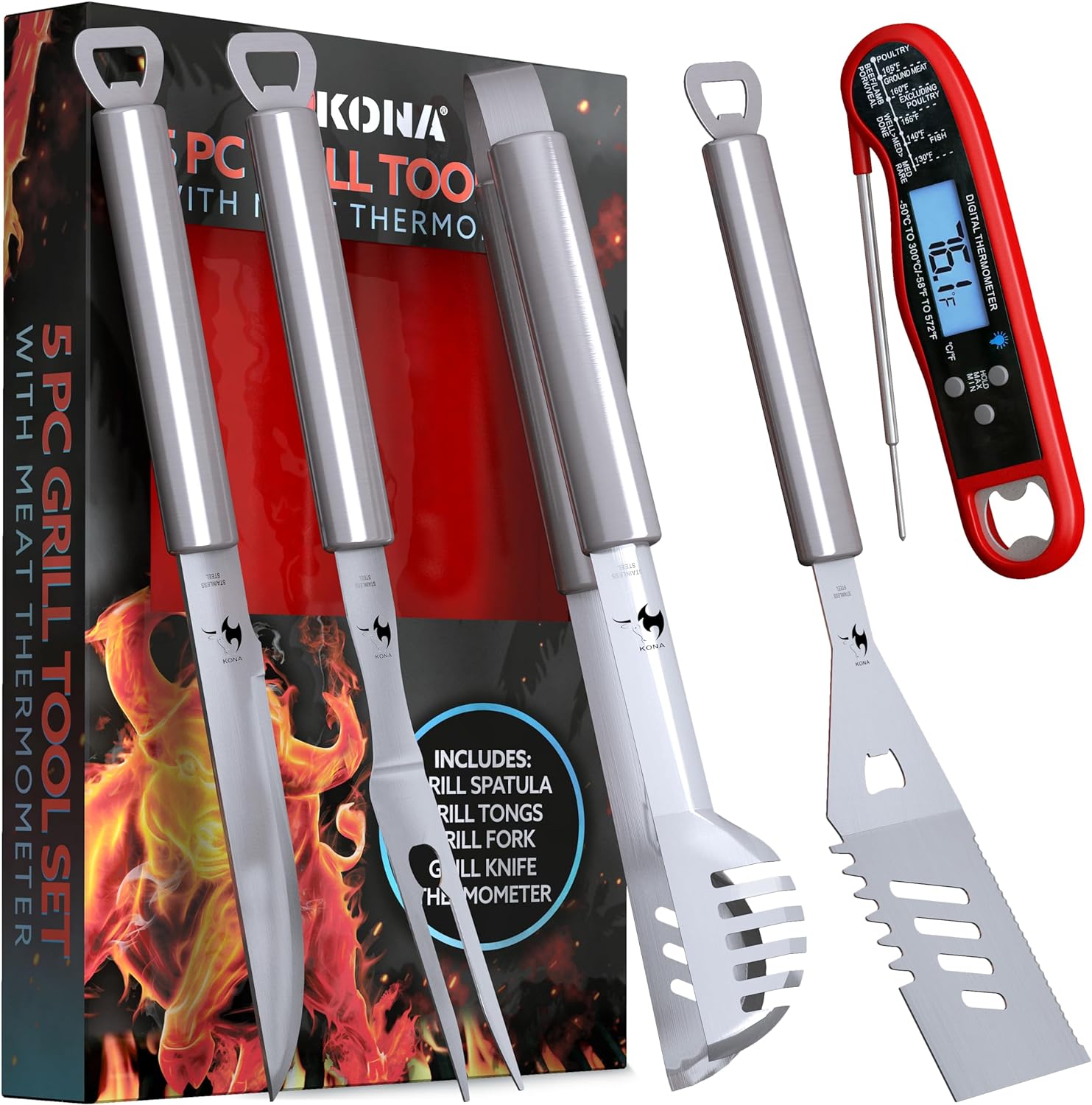 Kona Ultimate BBQ Grill Accessories Kit - All-in-One Outdoor Grilling Tools Set - Premium 18 Grill Tools & BBQ Utensils - Perfect Grill Set for BBQ Enthusiasts Includes Instant Read Meat Thermometer