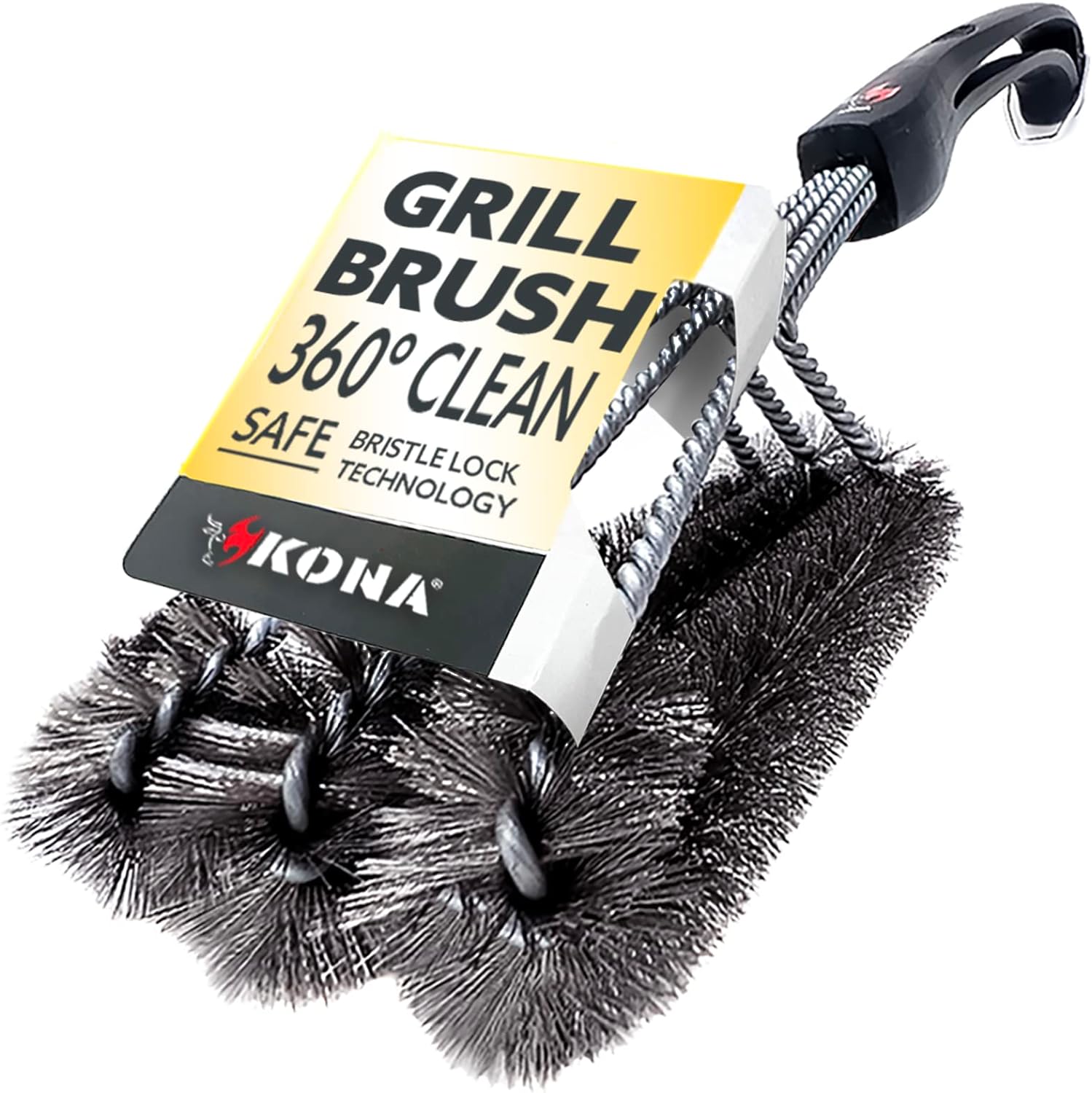 Kona 360/Clean Grill Brush - Powerful 30-Second Grill Cleaner - The World' Best Grill Brush, Bristle | Free of Brass Wire & Safe BBQ Grill Brush, BBQ Brush Accessory for Grill Cleaning Kit - 18 Inch