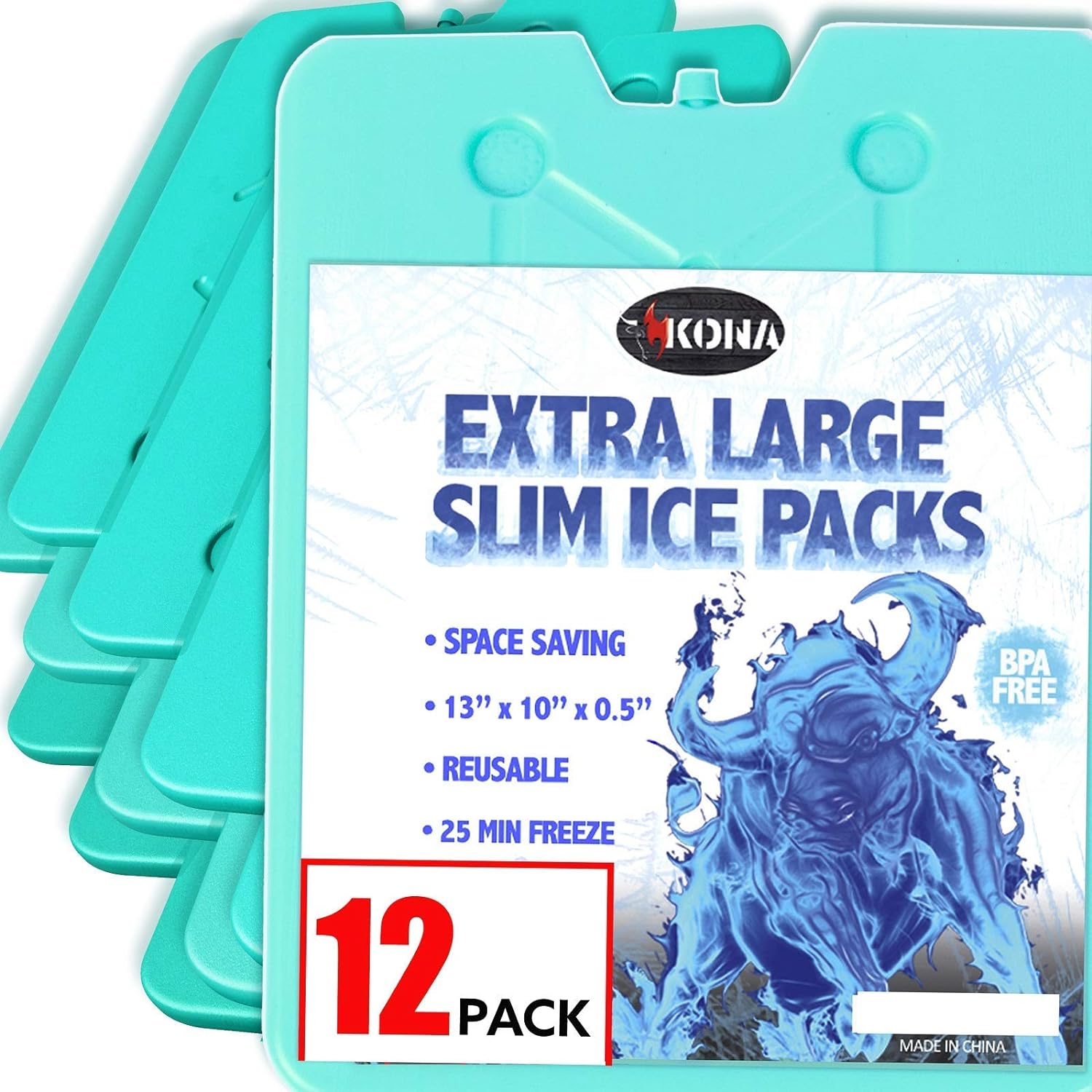 Kona Ice Packs Luau Party Pack [Set of 12] - Ice Packs for Gatherings, School Lunch Programs, Shipping - Dry Ice Replacement - Reusable (-5C) Large Thin Freezer Packs - Freezes in 25 Minutes