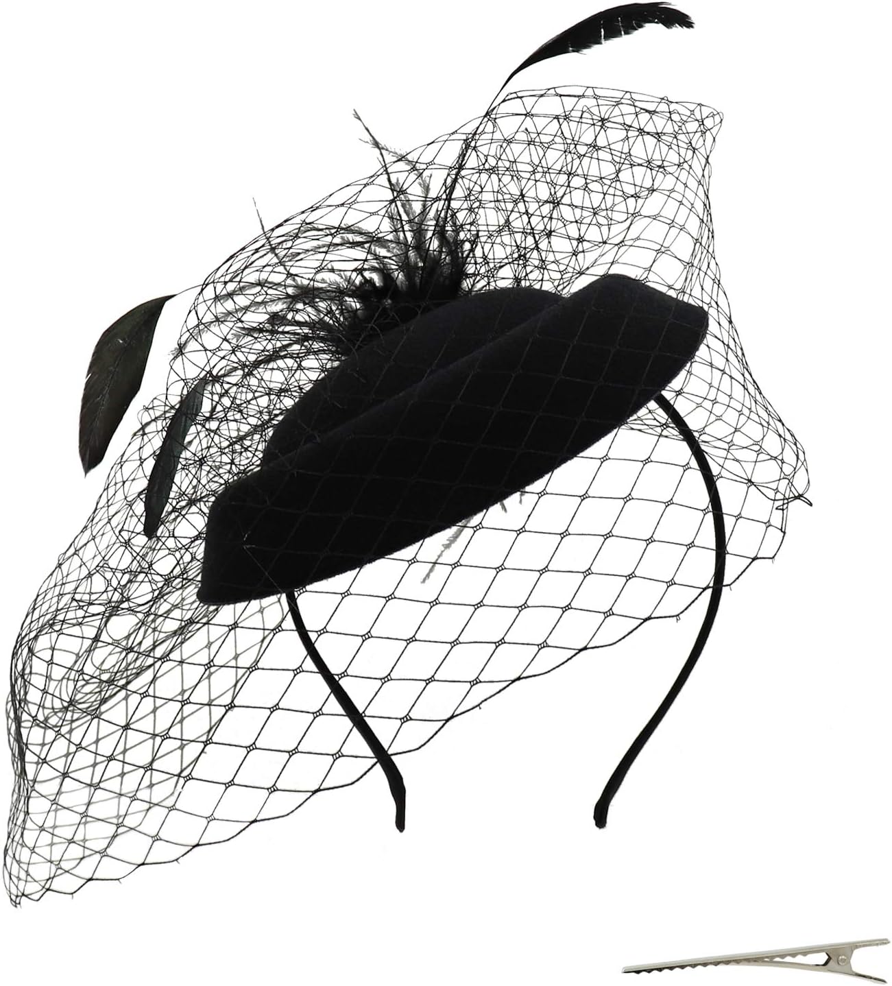 Umeepar Pillbox Fascinator Hat for Women Wedding Tea Party Hat Headband Hair Clip with Veil