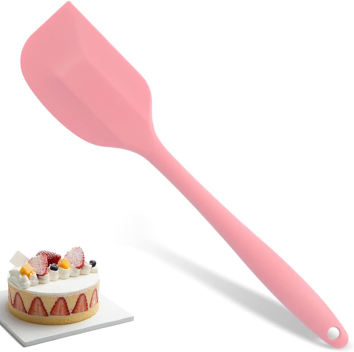 Wanbasion 10.8 Inch 600Â°F Pink Heat Resistant Silicone Spatula, Kitchen Silicone Spatula for Cooking, Dishwasher Safe Rubber Spatula for Baking Cake Pancake