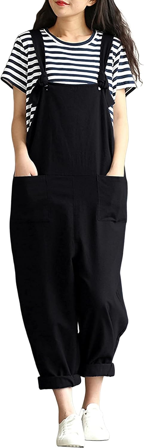 Yeokou Women' Summer Casual Loose Baggy Linen Cotton Wide Leg Harem Overalls