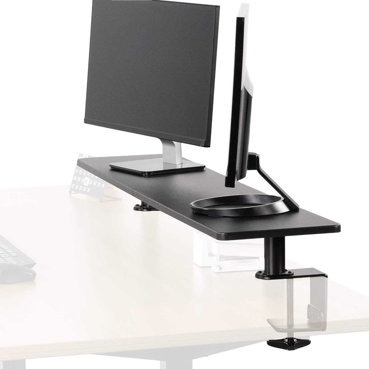 VIVO Black Clamp-on Extra Large 46 inch Ergonomic Desk Shelf, Multi Screen Computer Monitor Laptop Stand Riser Desk Organizer STAND-SHELF46B