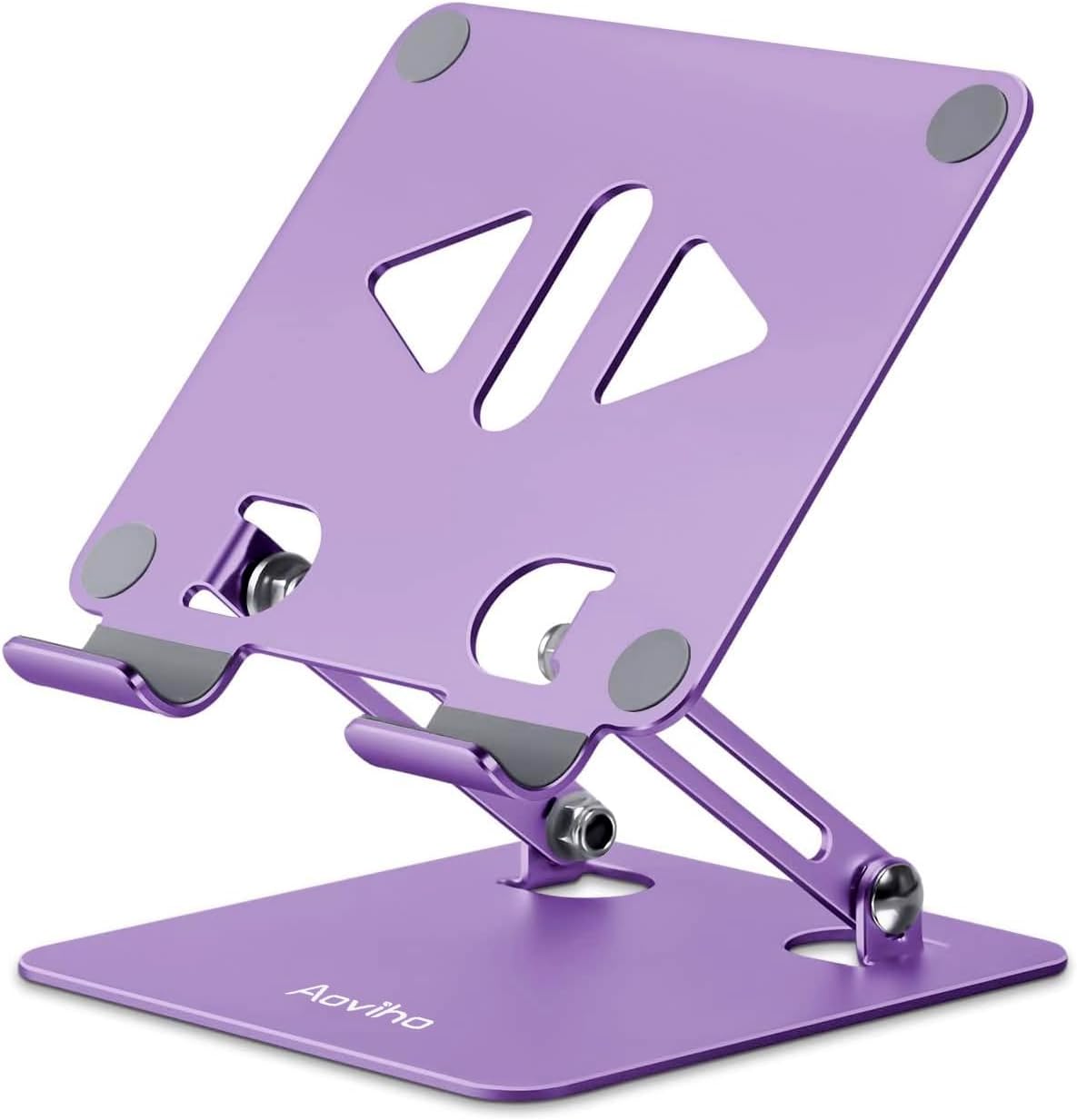 Aoviho Tablet Stand Holder for Desk, Adjustable Desktop Tablet Holder, Foldable Aluminum Tablet Mount for iPad pro 12.9, iPad Air Mini, Samsung Galaxy Tabs Z Fold Kindle Fire(4-13 inch)(Purple)