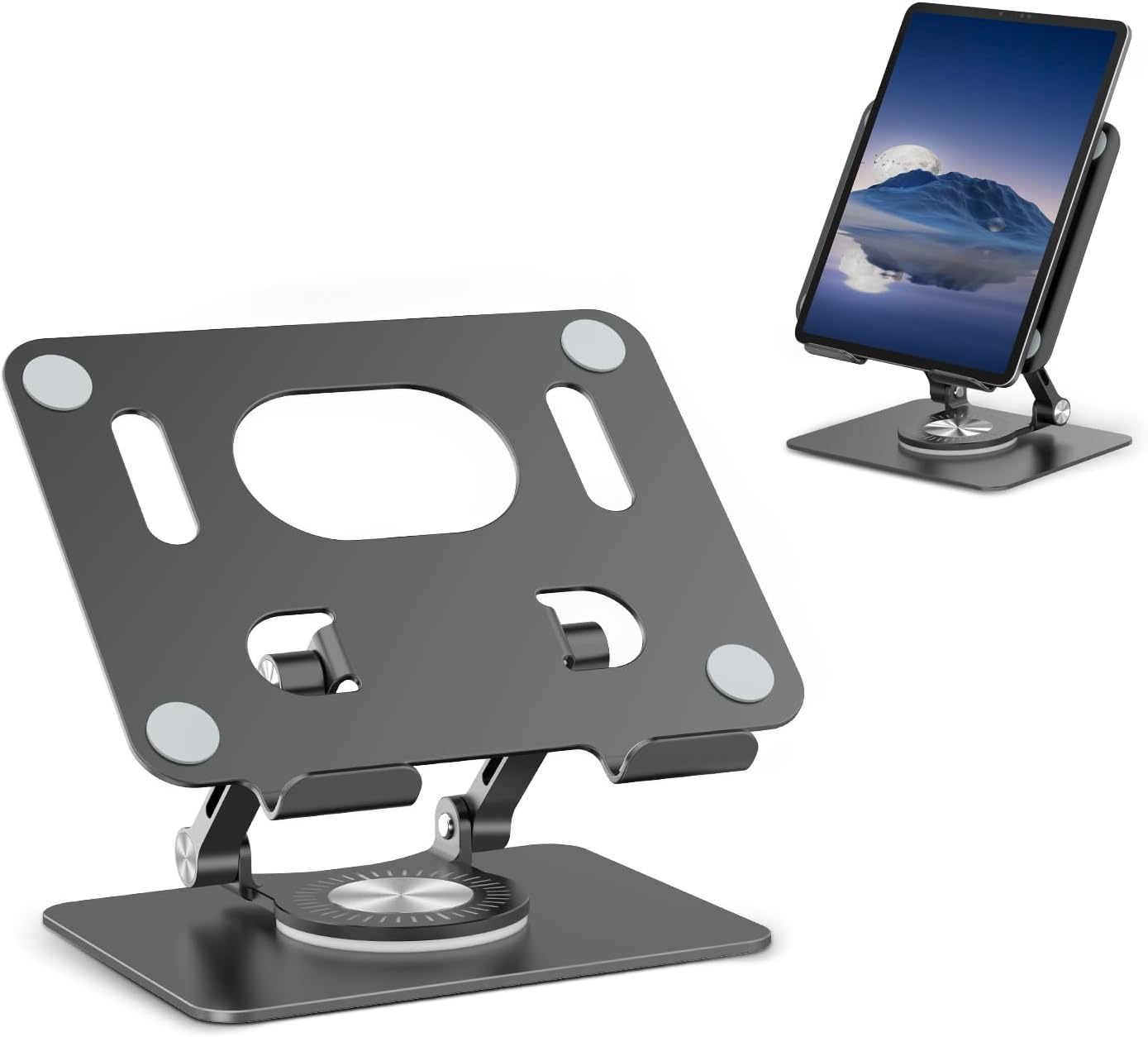 Orlian Tablet Stand Adjustable with 360 Swivel Base Aluminum Tablet Stand Holder Universal Tablet Holder for iPad Samsung Huawei Lenovo Fire Tablet Smartphone Kindle, Black